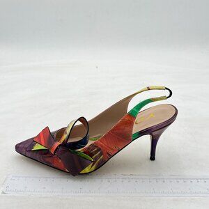 YDN Feather Stiletto Heel Pumps Bow Pointed Toe Slingback Sandals Dress Shoes